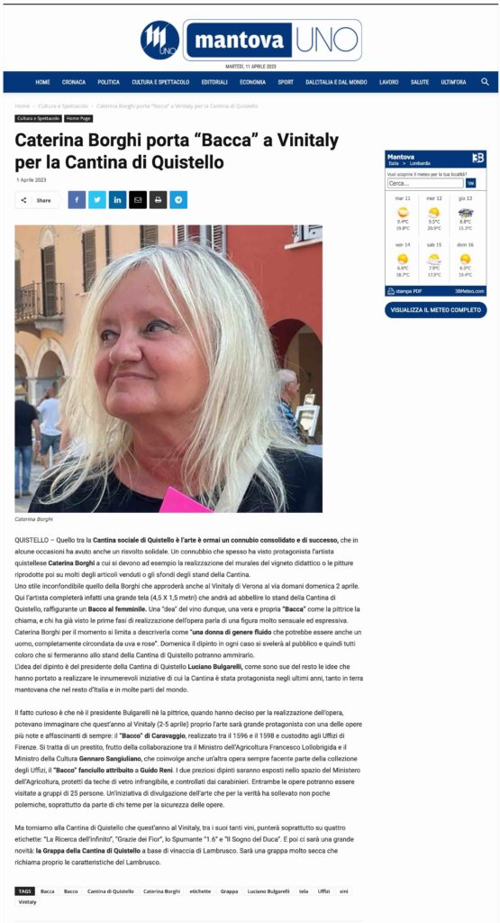 Caterina Borghi porta Bacca a Vinitaly per la Cantina di Quistello 2023, articolo da Mantova Uno